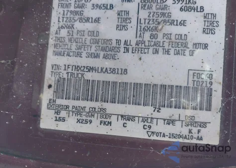 1990 Ford F250 from USA, damaged, VIN 1FTHX25M4LKA38118